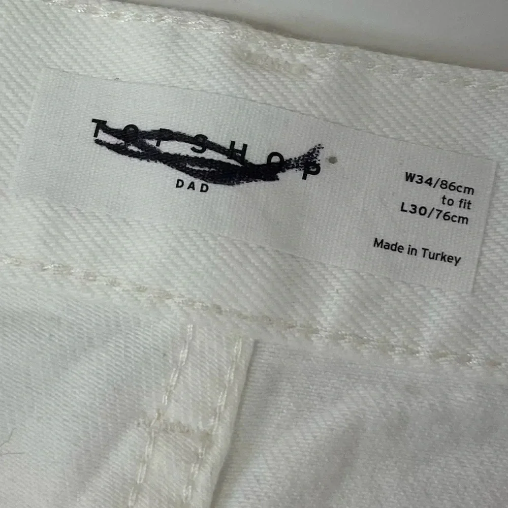 Topshop Dad Jeans Womens 34 US 12 White Button Fly Cotton Blend Denim